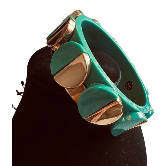 Tory Burch - Connor Stackable Bangle, Turquoise and Gold Bangle Bracelet - Picture 3 of 6